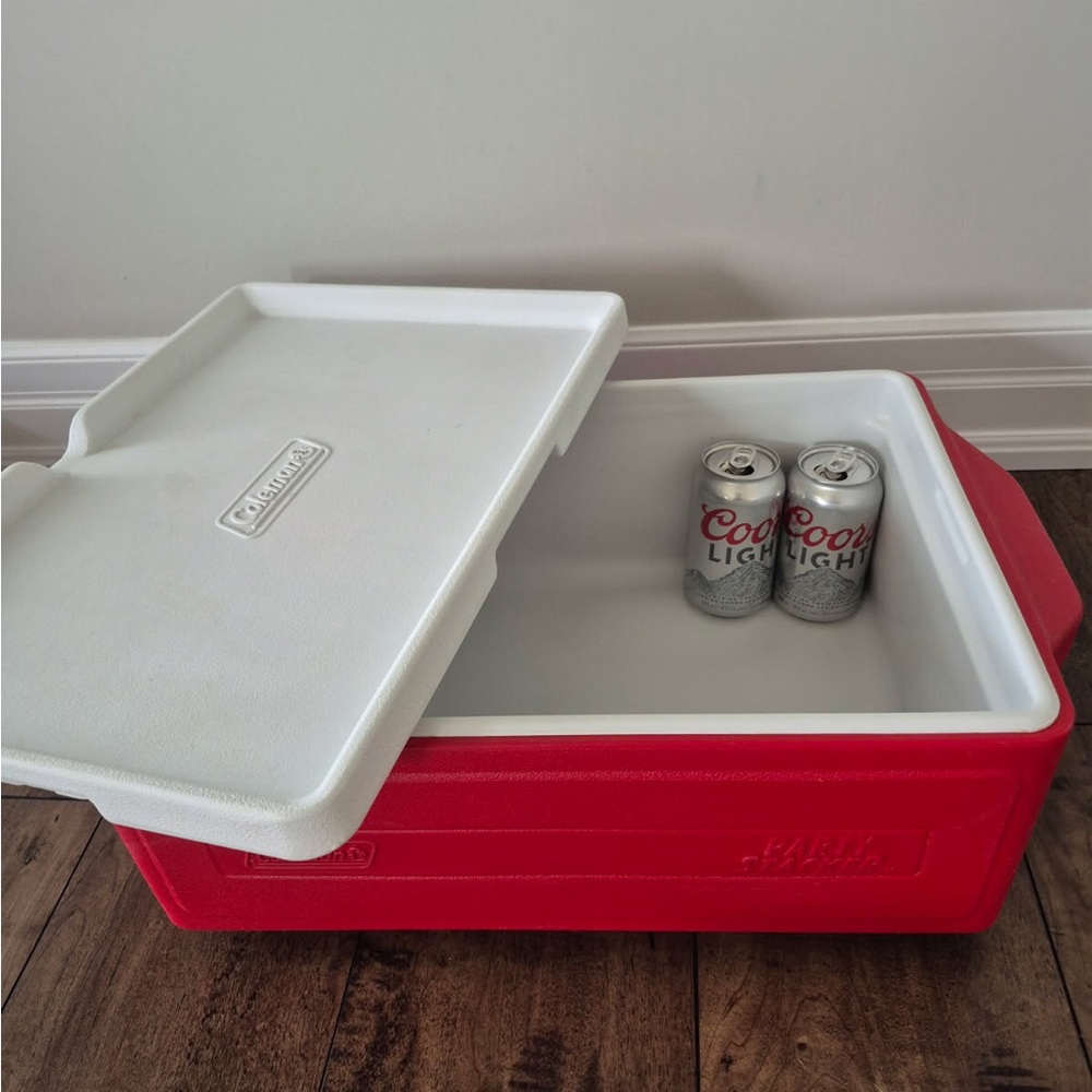 Coleman Red Cooler with White Lid and Interior